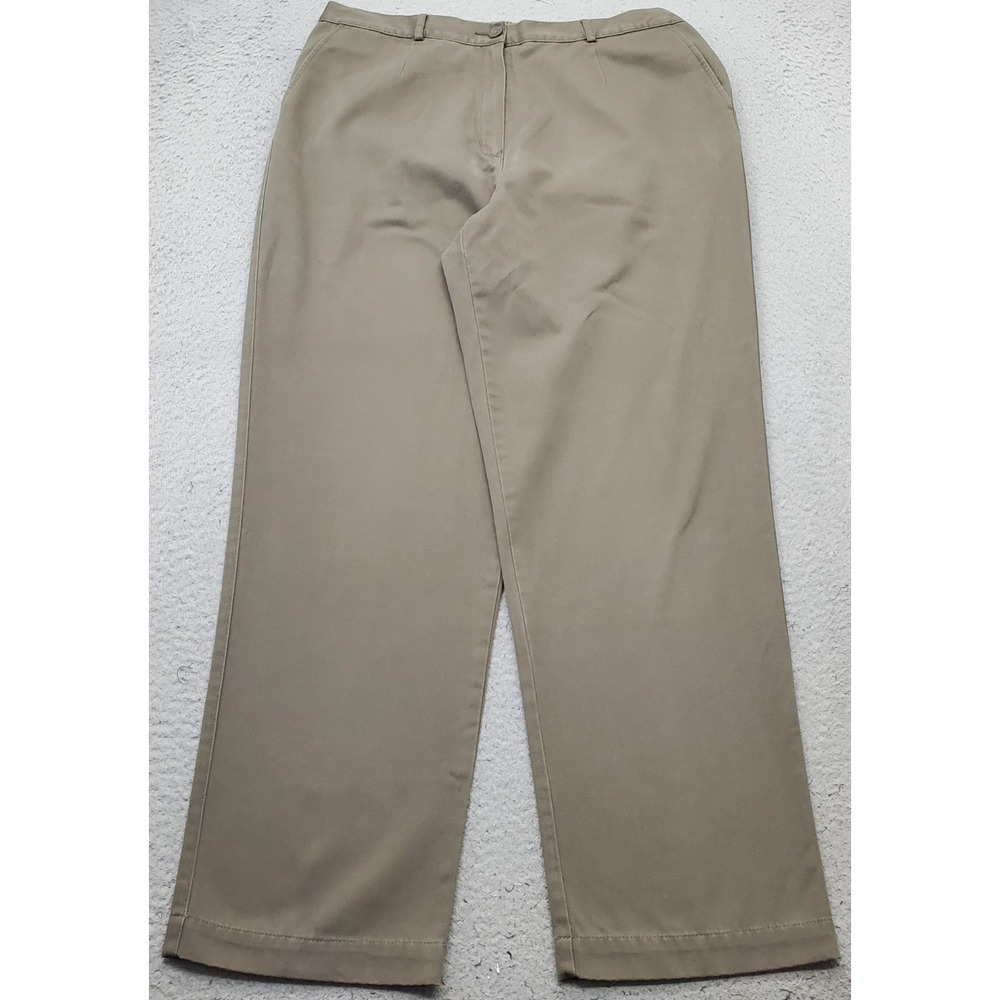 L.L. Bean Original Fit Chino Pants Women 16 M/T Green Straight Leg Elastic Waist